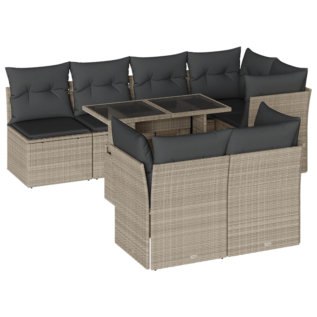 Set Divano da Giardino 8pz con Cuscini Grigio Chiaro Polyrattan