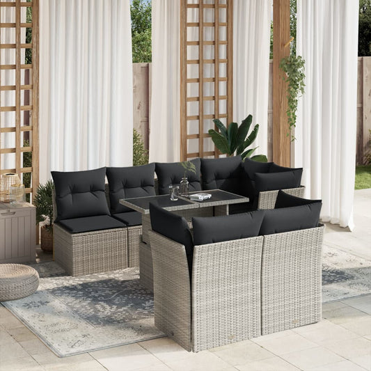 Set Divano da Giardino 8pz con Cuscini Grigio Chiaro Polyrattan - homemem39