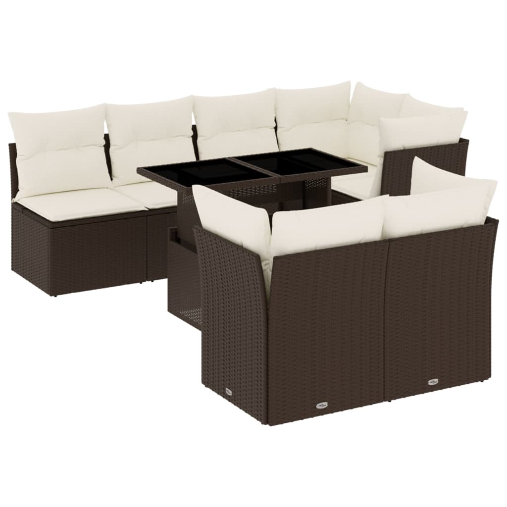 Set Divani da Giardino 8 pz con Cuscini Marrone in Polyrattan - homemem39