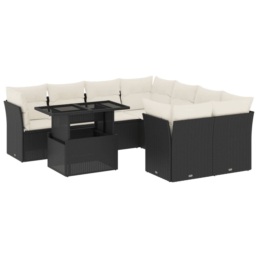 Set Divani da Giardino 9 pz con Cuscini Nero in Polyrattan | homemem39
