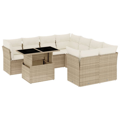 Set Divano da Giardino 9 pz con Cuscini Beige in Polyrattan