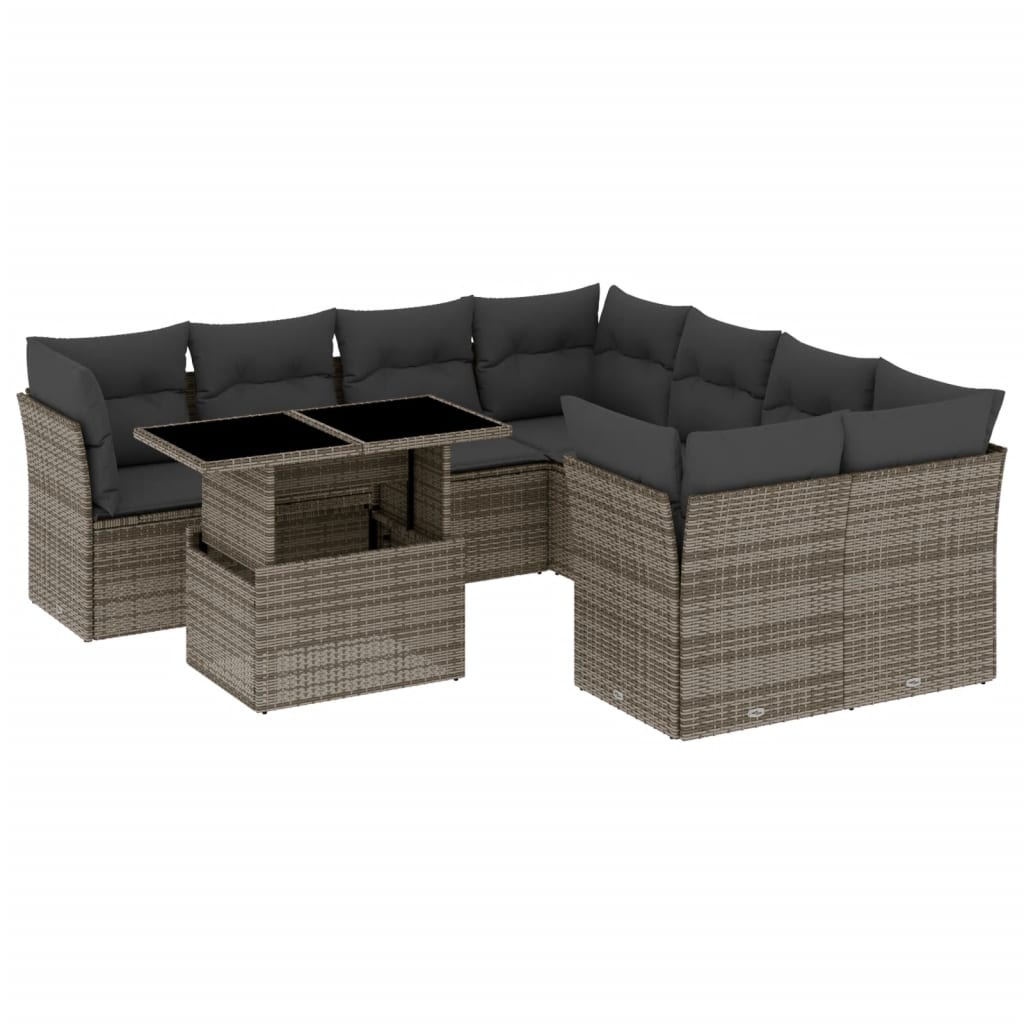 Set Divano da Giardino 9 pz con Cuscini Grigio in Polyrattan - homemem39
