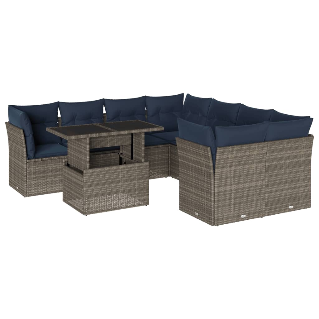 Set Divani da Giardino 9 pz con Cuscini Grigio in Polyrattan | homemem39