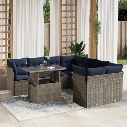 Set Divani da Giardino 9 pz con Cuscini Grigio in Polyrattan | homemem39