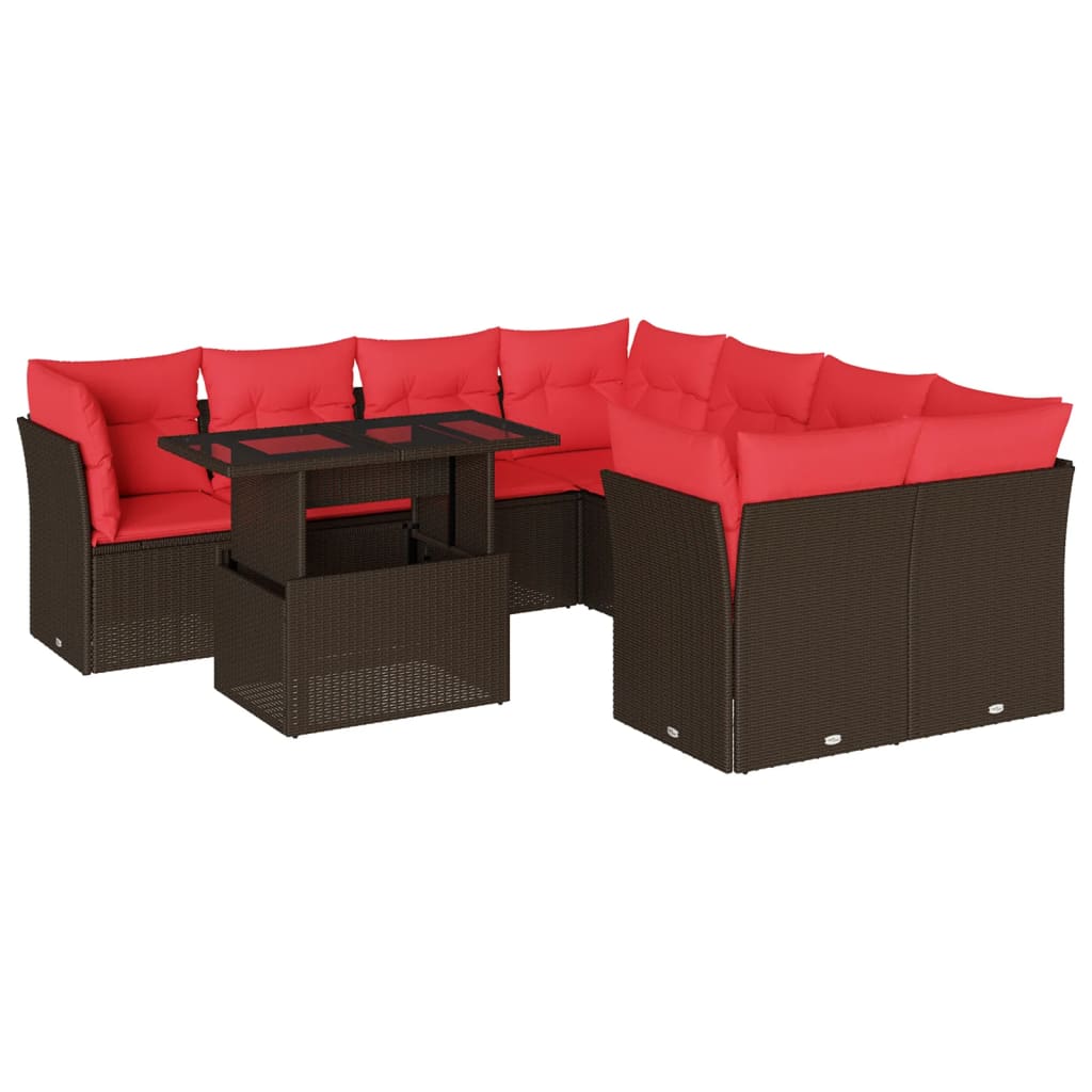 Set Divani da Giardino 9 pz con Cuscini in Polyrattan