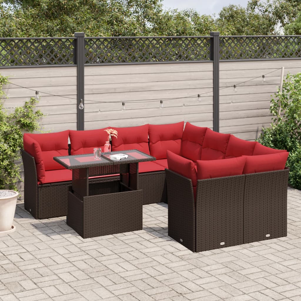 Set Divani da Giardino 9 pz con Cuscini in Polyrattan
