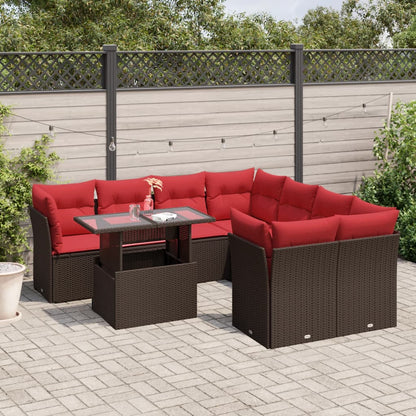 Set Divani da Giardino 9 pz con Cuscini in Polyrattan