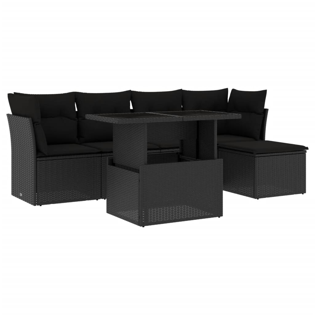 Set Divano da Giardino 6 pz con Cuscini Nero in Polyrattan - homemem39