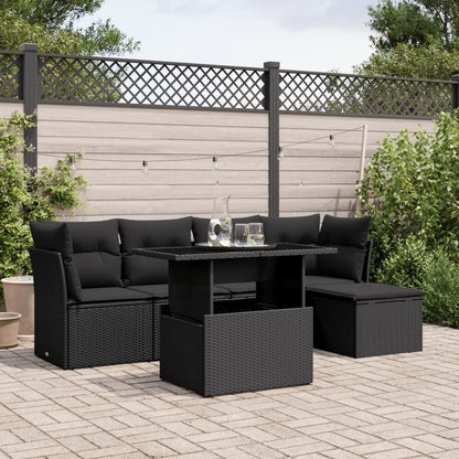 Set Divano da Giardino 6 pz con Cuscini Nero in Polyrattan | homemem39