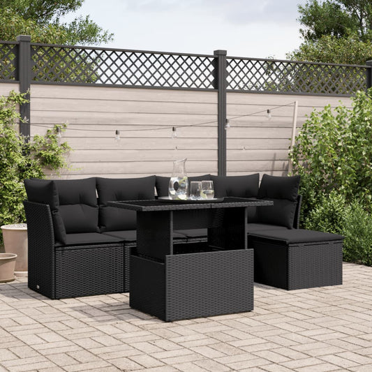 Set Divano da Giardino 6 pz con Cuscini Nero in Polyrattan - homemem39
