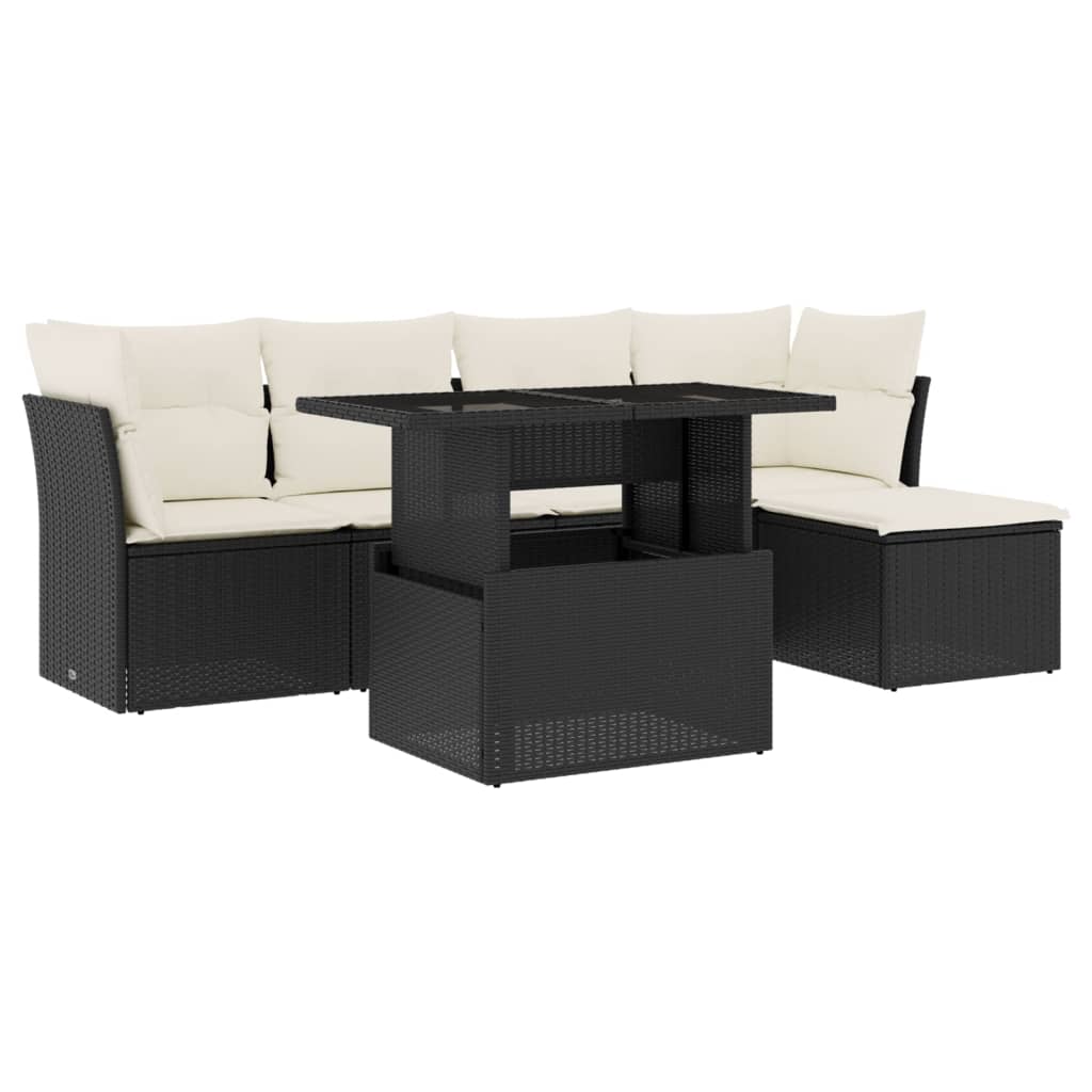 Set Divano da Giardino 6 pz con Cuscini Nero in Polyrattan - homemem39