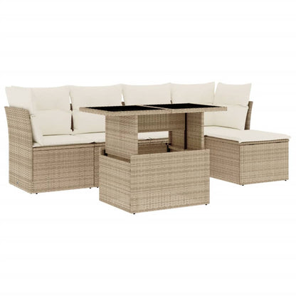 Set Divano da Giardino 6 pz con Cuscini Beige in Polyrattan - homemem39
