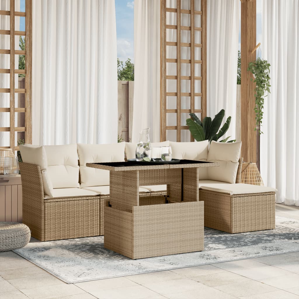 Set Divano da Giardino 6 pz con Cuscini Beige in Polyrattan - homemem39