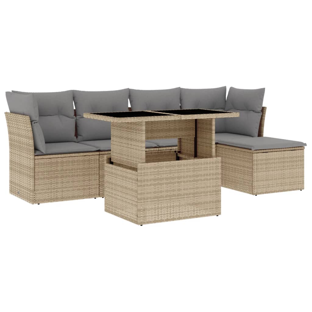 Set Divano da Giardino 6 pz con Cuscini Beige in Polyrattan