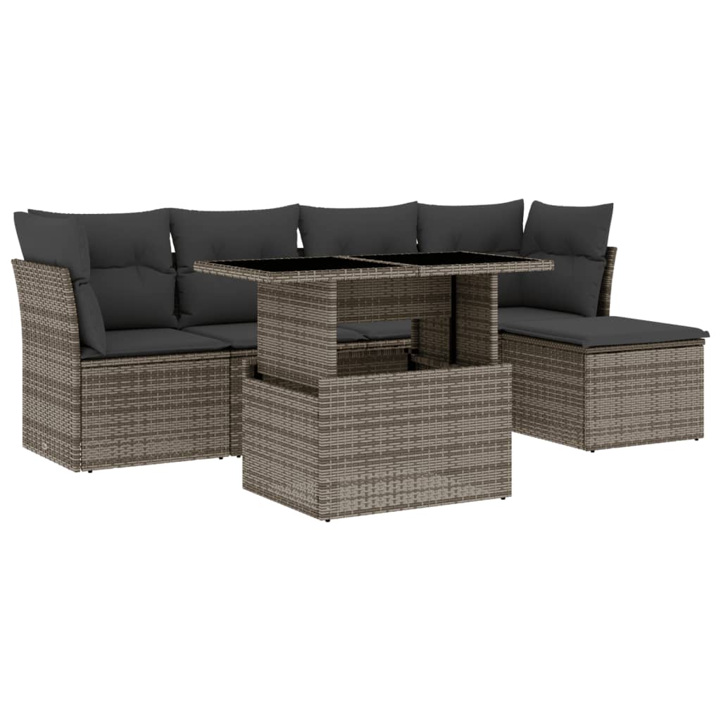 Set Divano da Giardino 6 pz con Cuscini Grigio in Polyrattan | homemem39