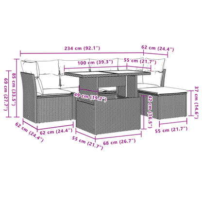 Set Divano da Giardino 6 pz con Cuscini Grigio in Polyrattan | homemem39