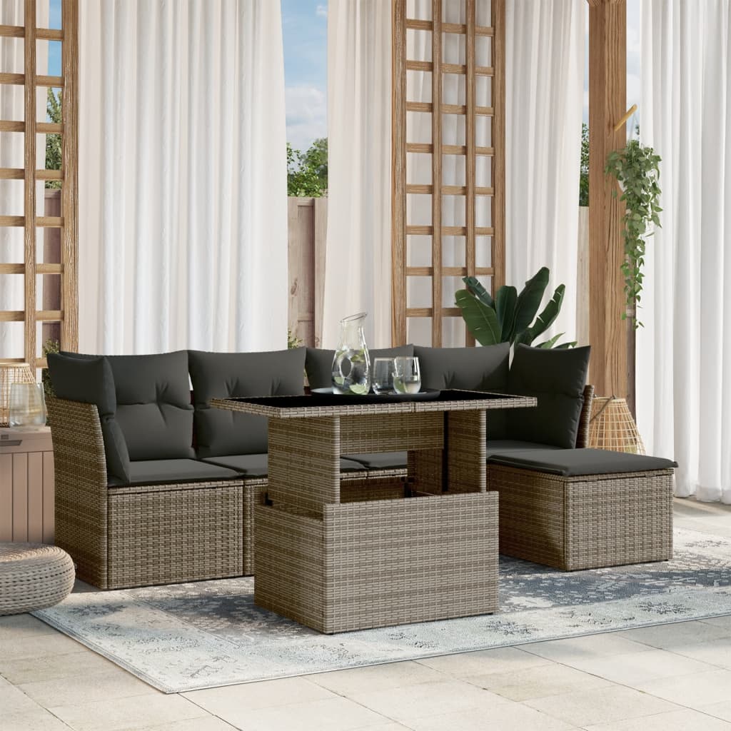 Set Divano da Giardino 6 pz con Cuscini Grigio in Polyrattan - homemem39