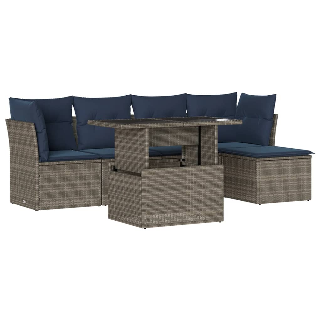 Set Divani da Giardino 6 pz con Cuscini Grigio in Polyrattan | homemem39