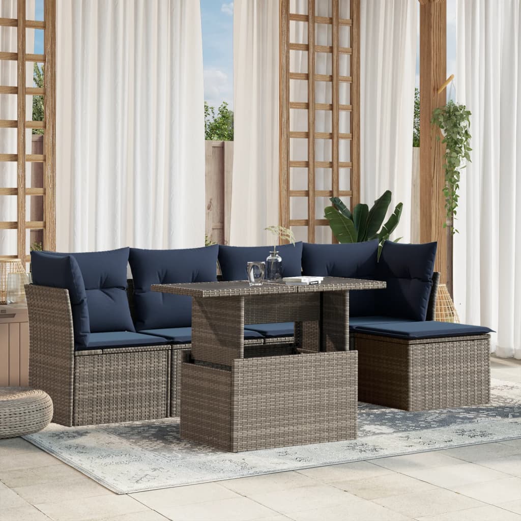 Set Divani da Giardino 6 pz con Cuscini Grigio in Polyrattan | homemem39