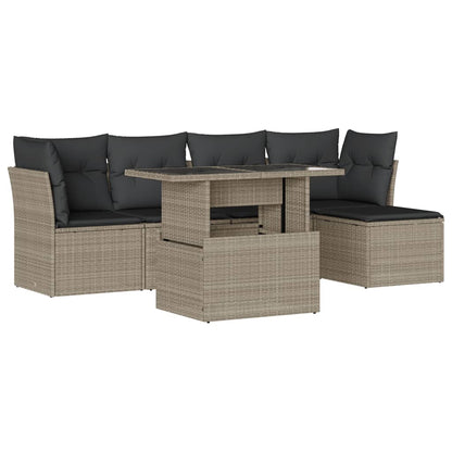 Set Divano da Giardino 6pz con Cuscini Grigio Chiaro Polyrattan