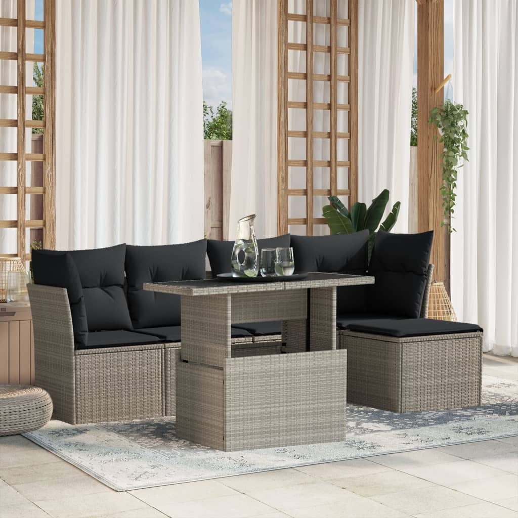 Set Divano da Giardino 6pz con Cuscini Grigio Chiaro Polyrattan - homemem39