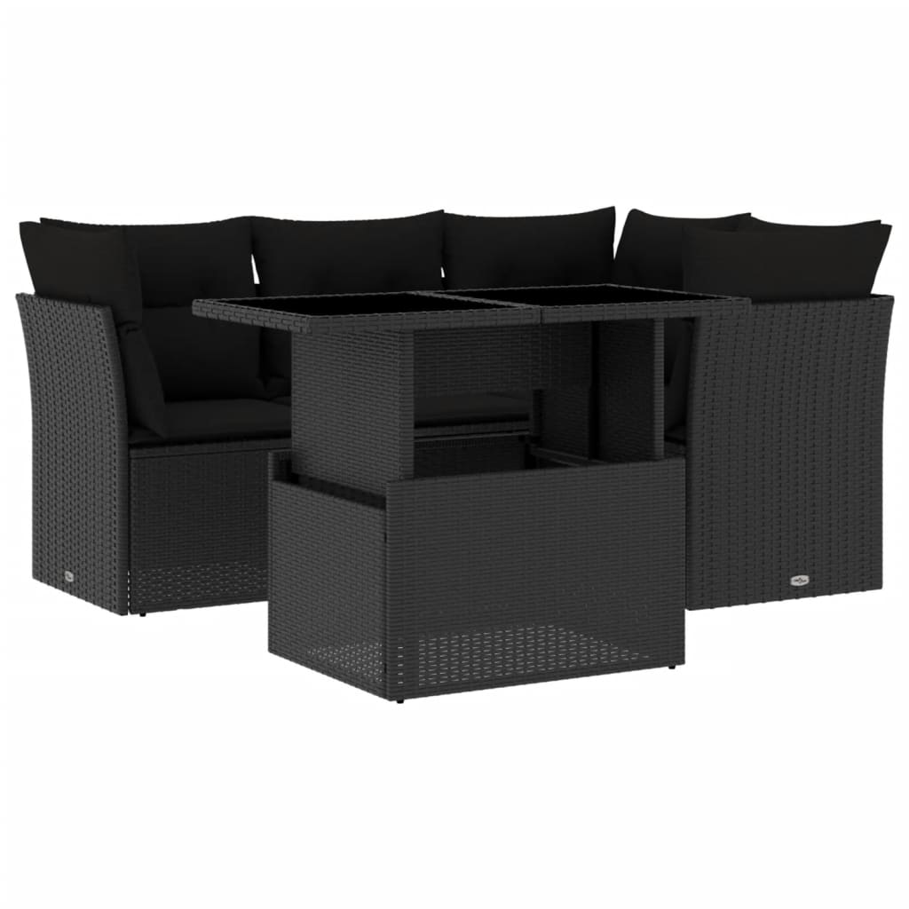 Set Divani da Giardino 5 pz con Cuscini in Polyrattan Nero - homemem39