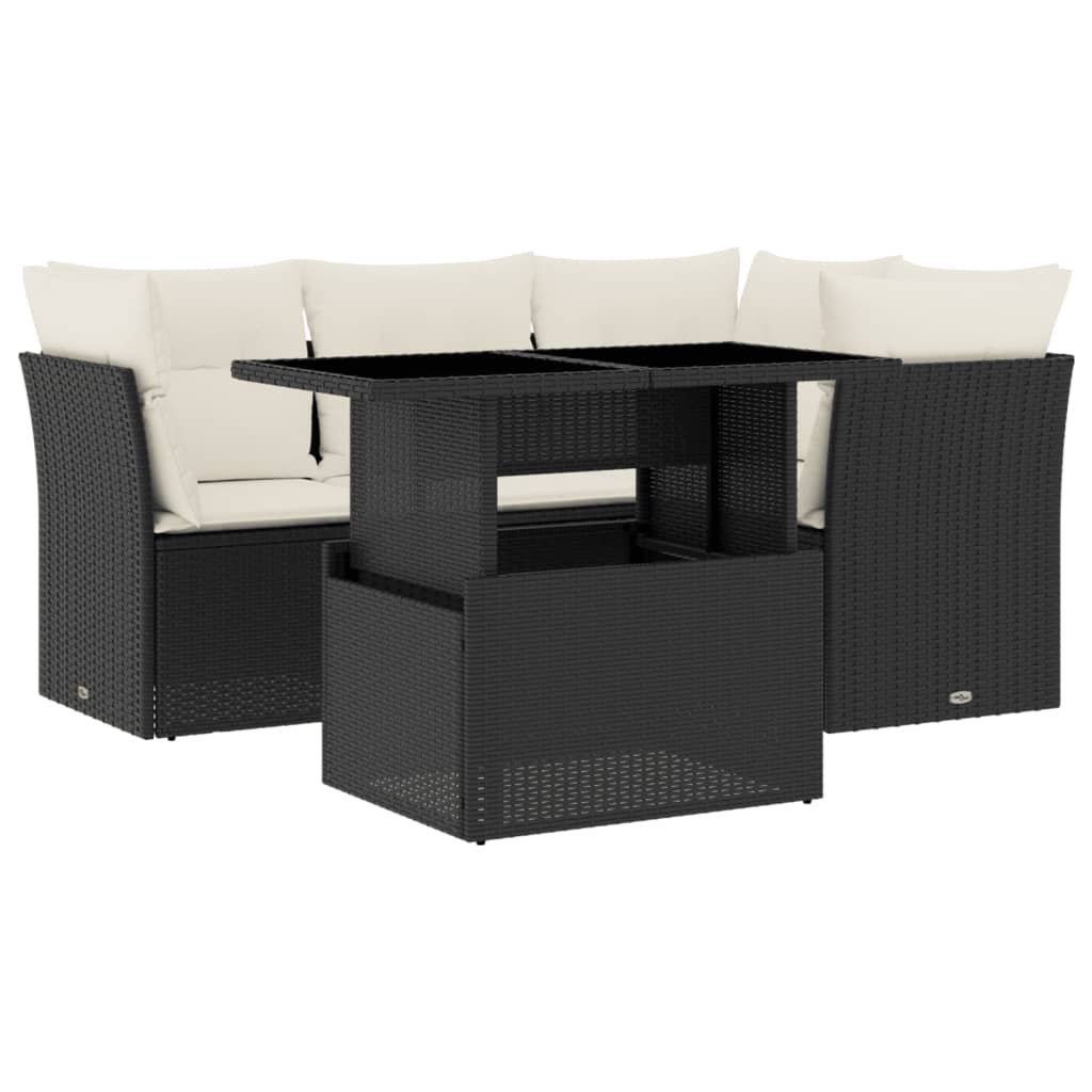 Set Divani da Giardino 5 pz con Cuscini in Polyrattan Nero - homemem39