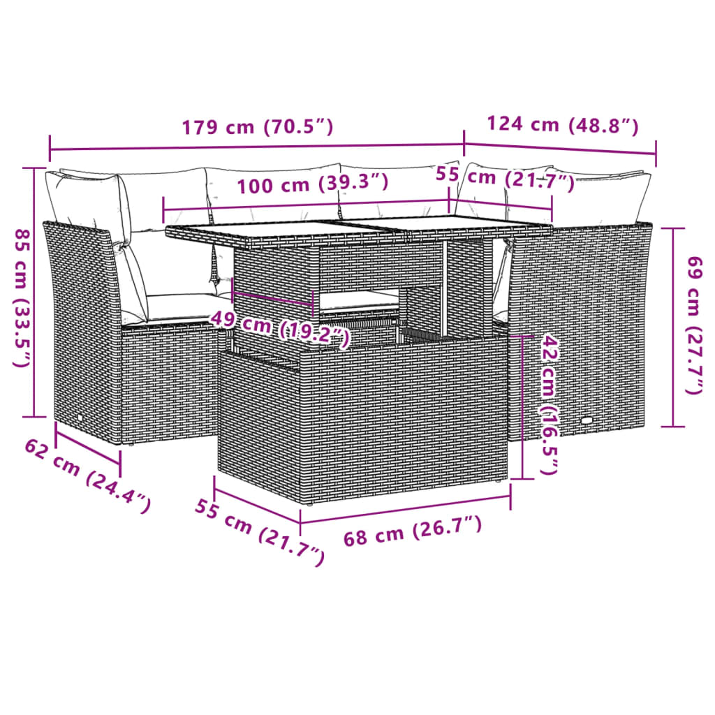 Set Divani da Giardino 5 pz con Cuscini in Polyrattan Nero | homemem39