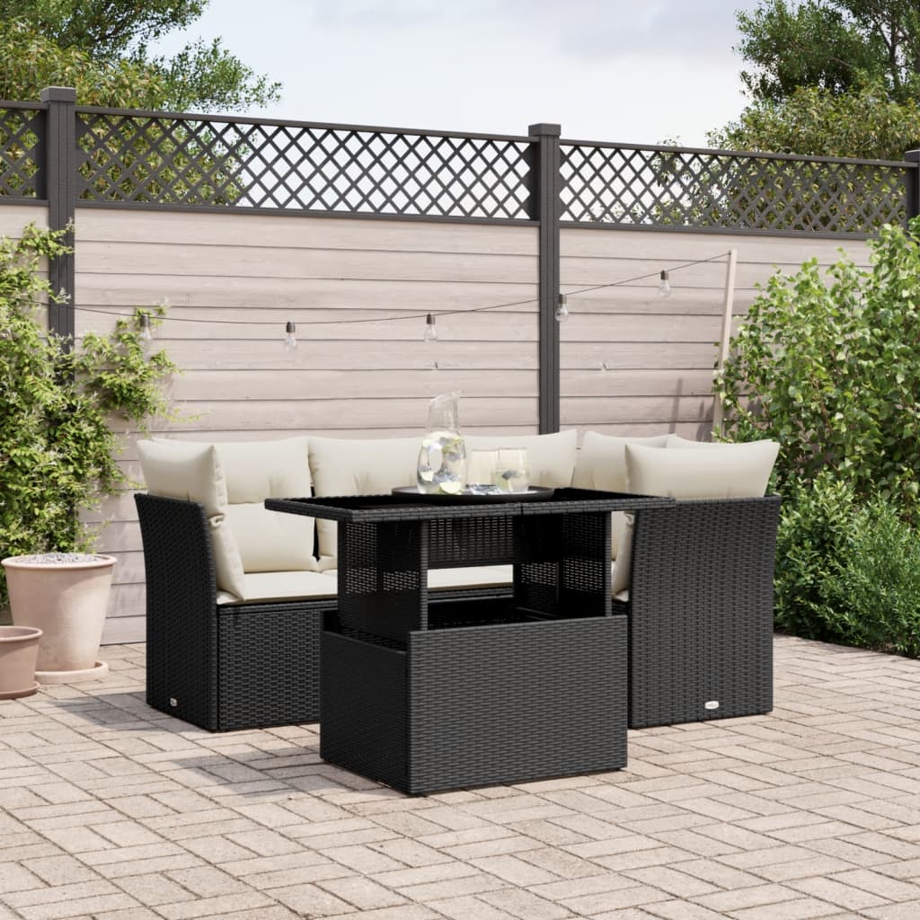 Set Divani da Giardino 5 pz con Cuscini in Polyrattan Nero - homemem39