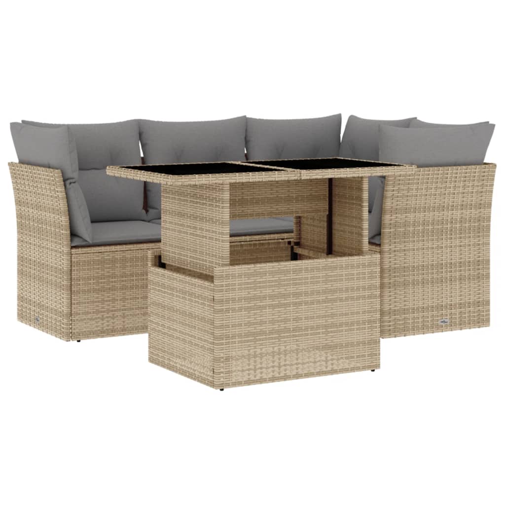 Set Divano da Giardino 5 pz con Cuscini Beige in Polyrattan - homemem39