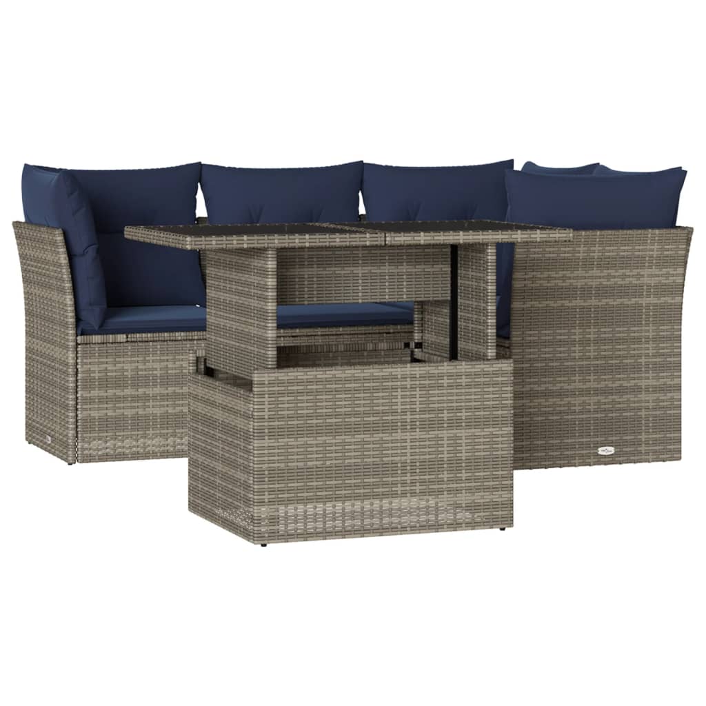 Set Divani da Giardino 5 pz con Cuscini Grigio in Polyrattan | homemem39