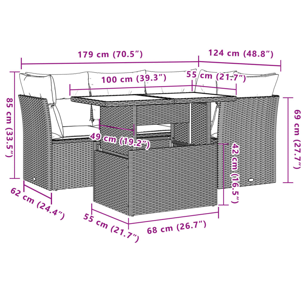 Set Divani da Giardino 5 pz con Cuscini Grigio in Polyrattan | homemem39
