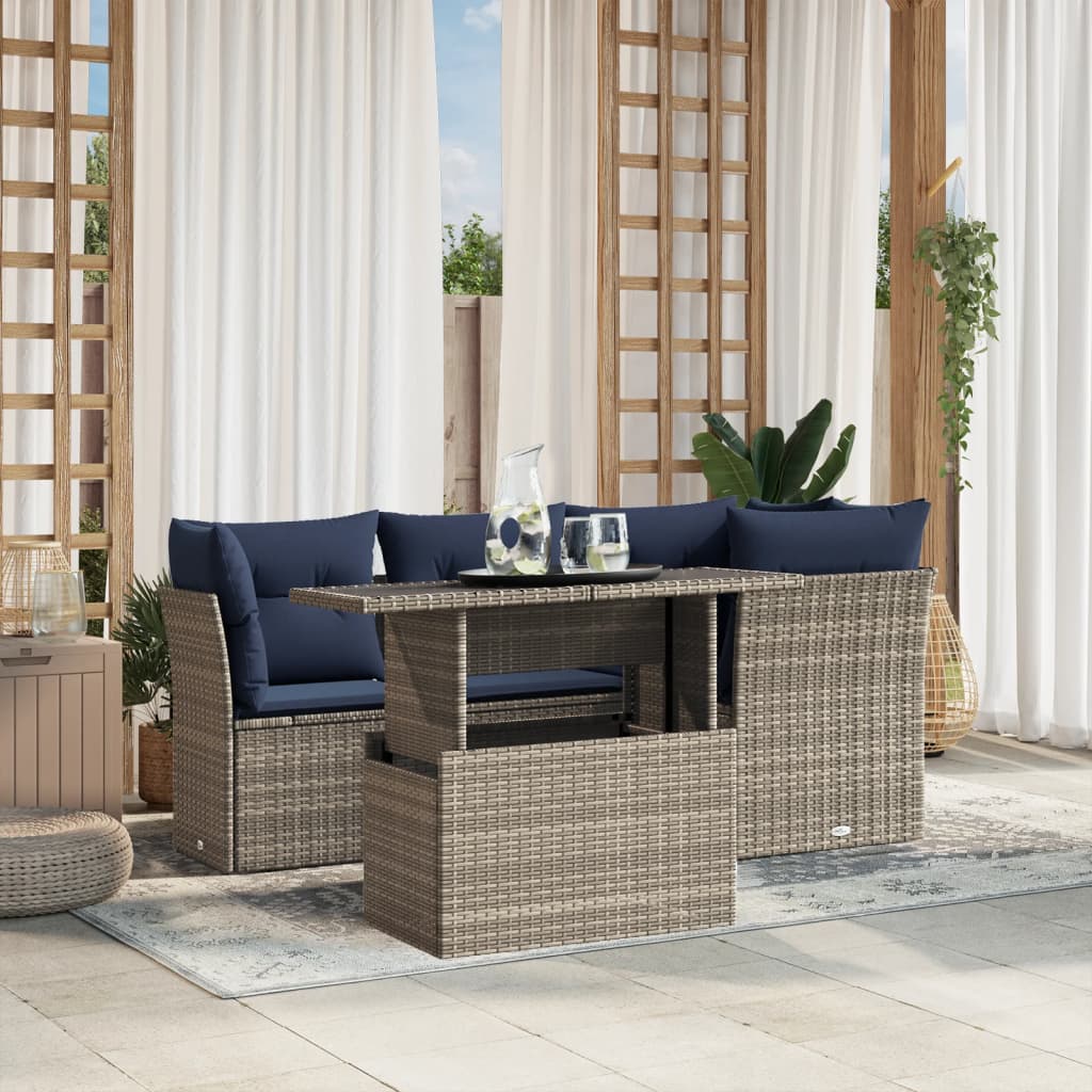 Set Divani da Giardino 5 pz con Cuscini Grigio in Polyrattan | homemem39