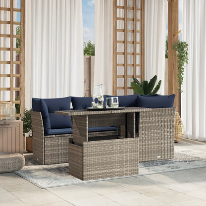 Set Divani da Giardino 5 pz con Cuscini Grigio in Polyrattan | homemem39