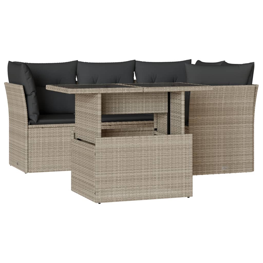 Set Divano da Giardino 5pz con Cuscini Grigio Chiaro Polyrattan - homemem39