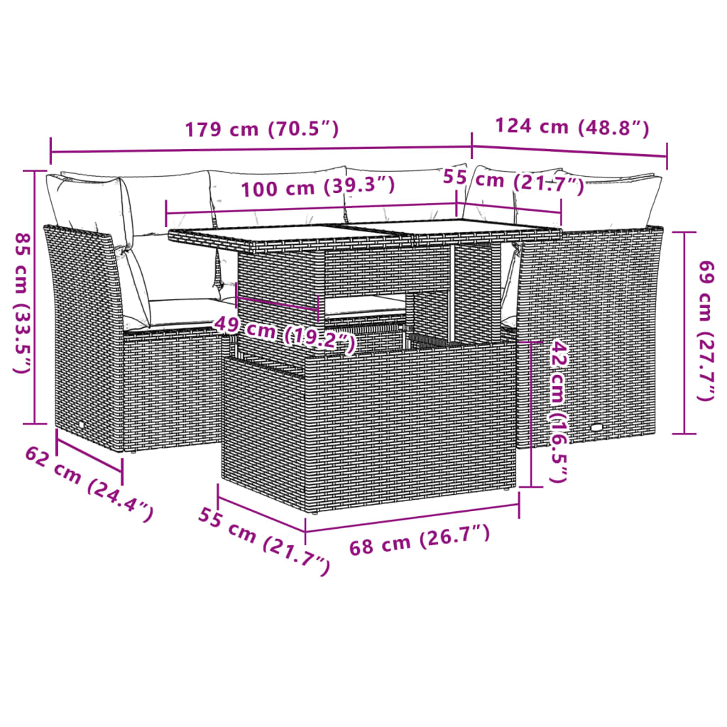Set Divano da Giardino 5pz con Cuscini Grigio Chiaro Polyrattan | homemem39
