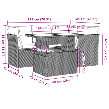 Set Divano da Giardino 5pz con Cuscini Grigio Chiaro Polyrattan | homemem39