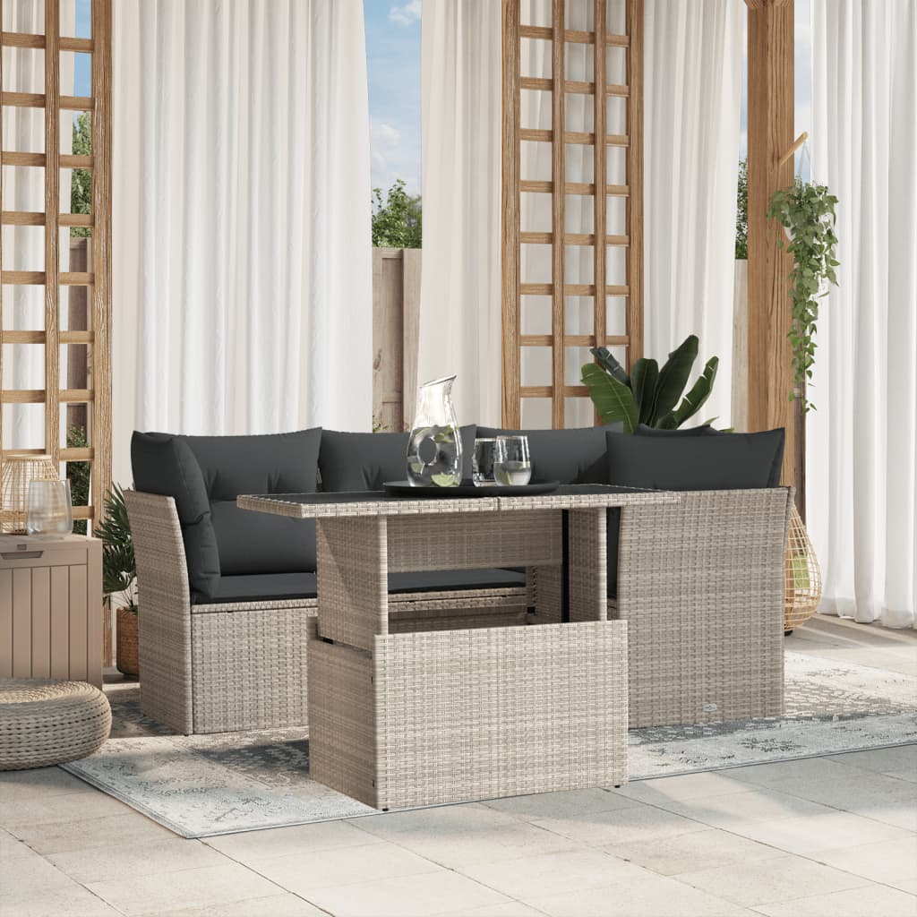 Set Divano da Giardino 5pz con Cuscini Grigio Chiaro Polyrattan | homemem39