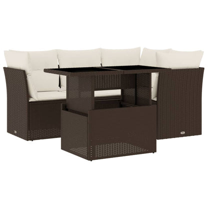 Set Divano da Giardino 5 pz con Cuscini Marrone in Polyrattan - homemem39