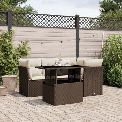 Set Divano da Giardino 5 pz con Cuscini Marrone in Polyrattan - homemem39
