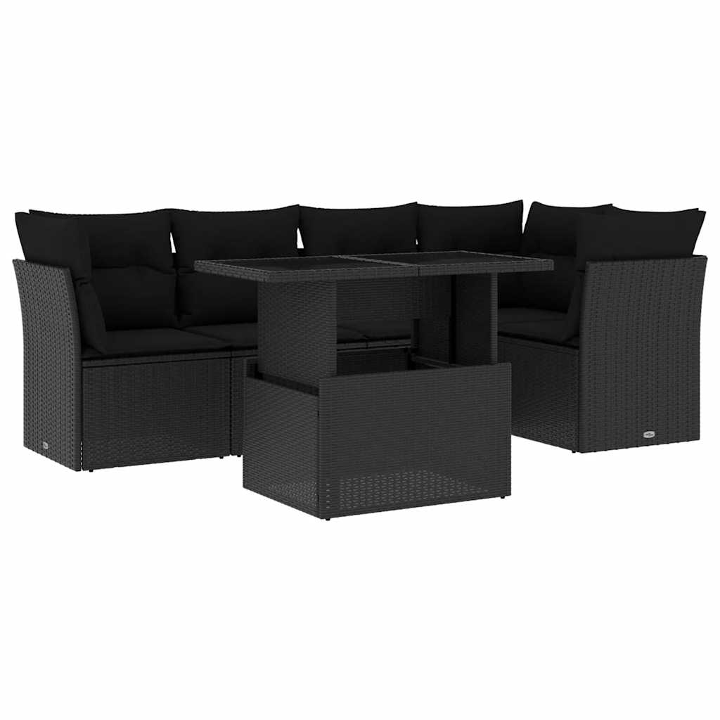 Set Divano da Giardino 6 pz con Cuscini Nero in Polyrattan | homemem39