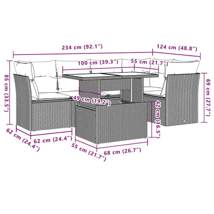 Set Divano da Giardino 6 pz con Cuscini Nero in Polyrattan | homemem39