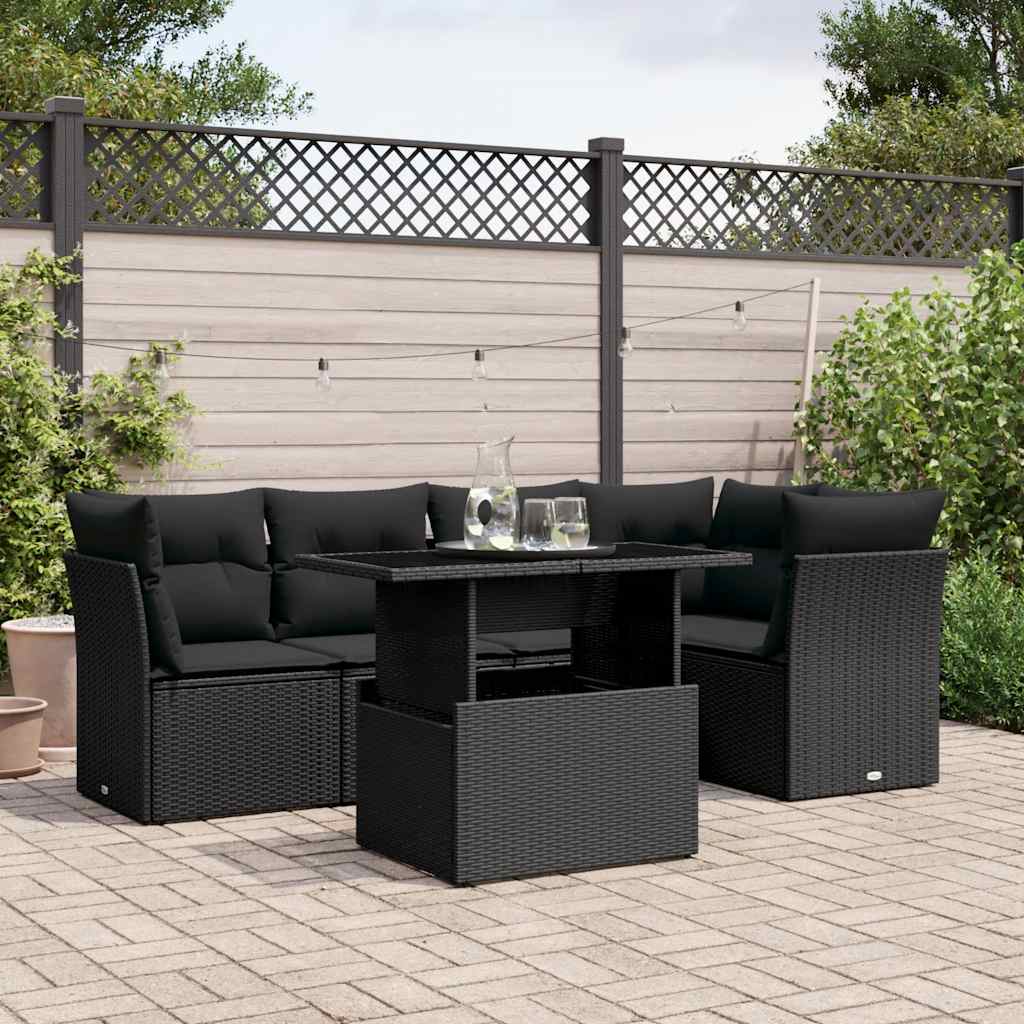 Set Divano da Giardino 6 pz con Cuscini Nero in Polyrattan | homemem39