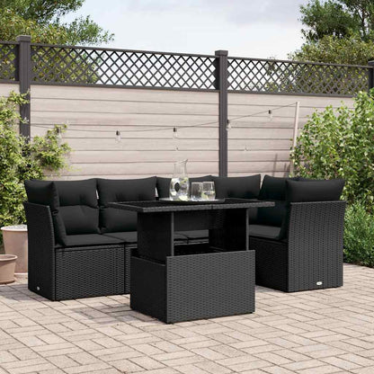 Set Divano da Giardino 6 pz con Cuscini Nero in Polyrattan | homemem39