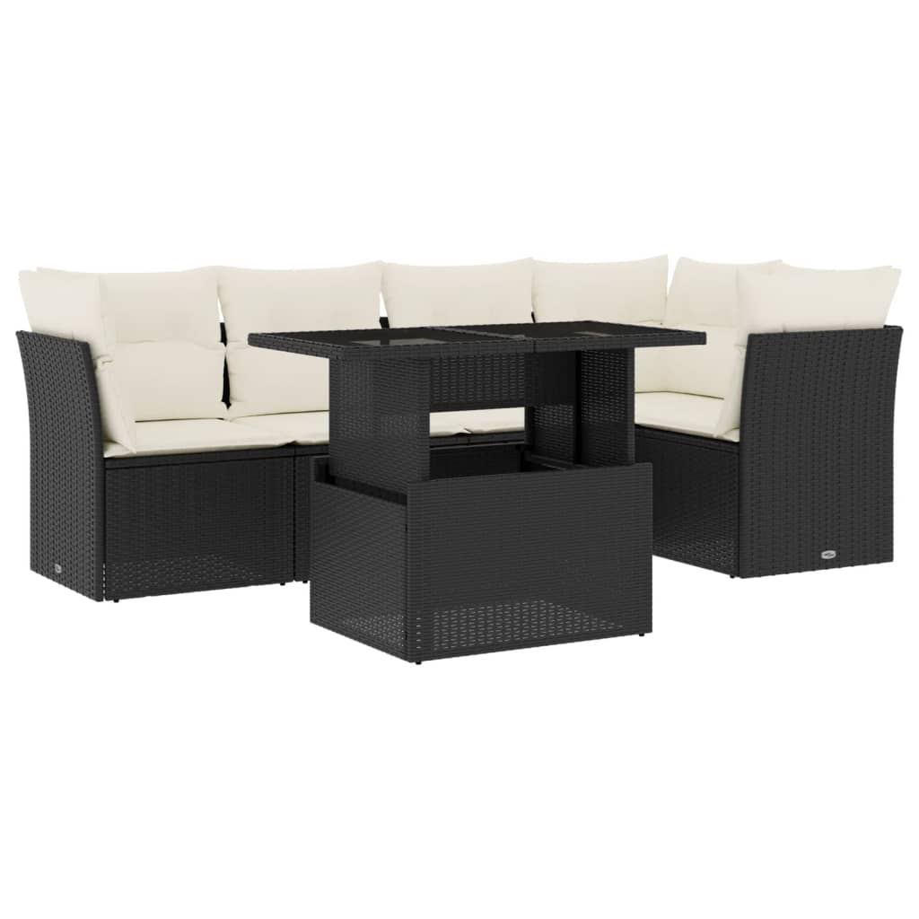 Set Divano da Giardino 6 pz con Cuscini Nero in Polyrattan | homemem39