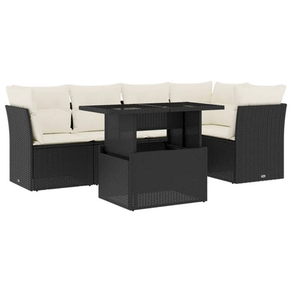 Set Divano da Giardino 6 pz con Cuscini Nero in Polyrattan | homemem39