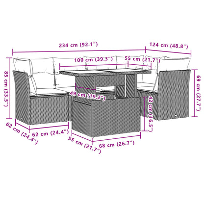 Set Divano da Giardino 6 pz con Cuscini Nero in Polyrattan | homemem39