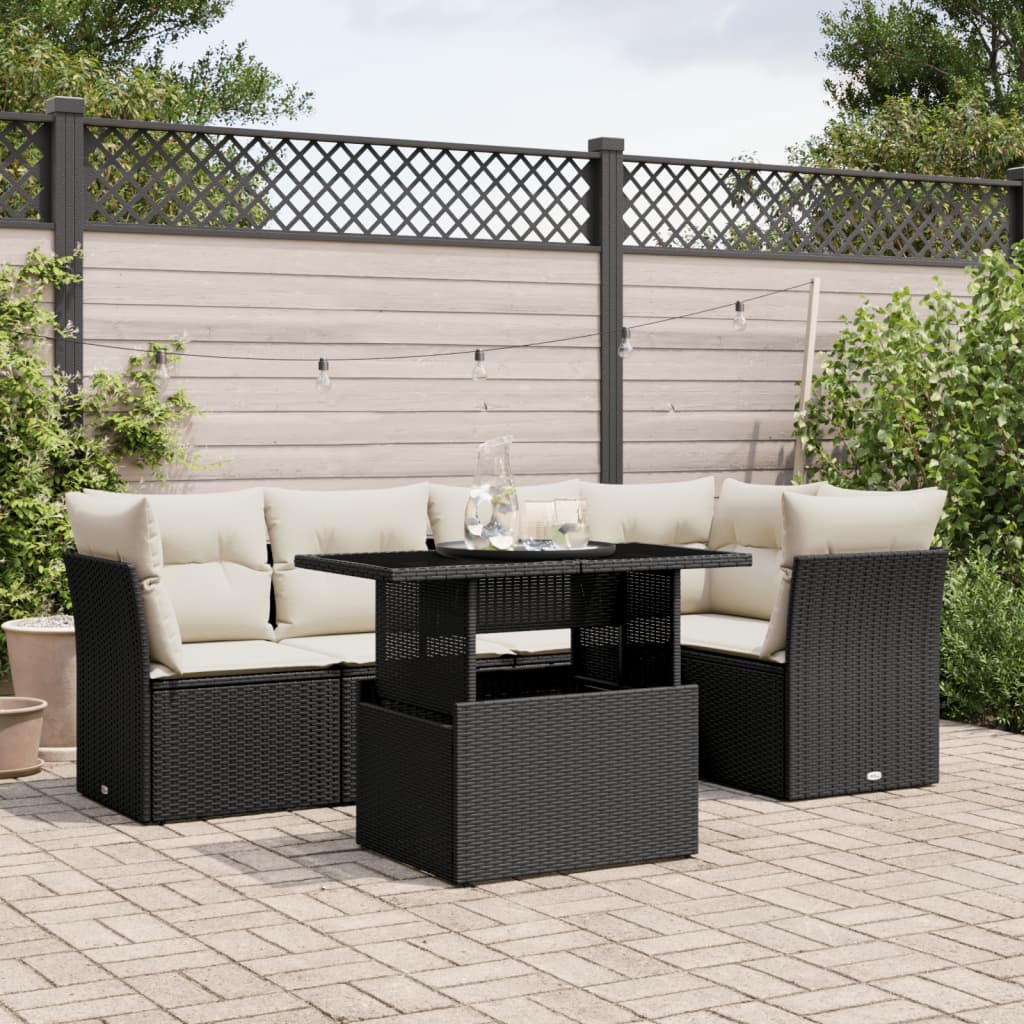 Set Divano da Giardino 6 pz con Cuscini Nero in Polyrattan | homemem39