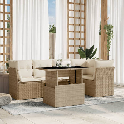 Set Divano da Giardino 6 pz con Cuscini Beige in Polyrattan - homemem39