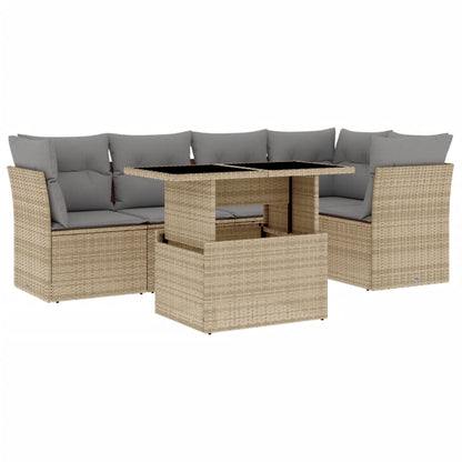 Set Divano da Giardino 6 pz con Cuscini Beige in Polyrattan - homemem39